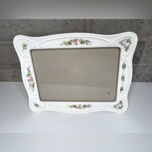 Vintage Porcelain White Floral Picture Frame Pink Roses Cottagecore 12x9.5